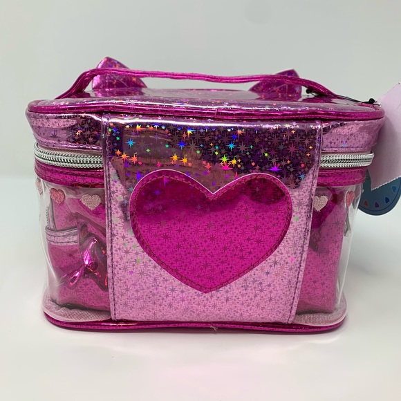 Under One Sky Mia Cat Face Print Train Case in Pink Sparkle - Picture 6 of 8